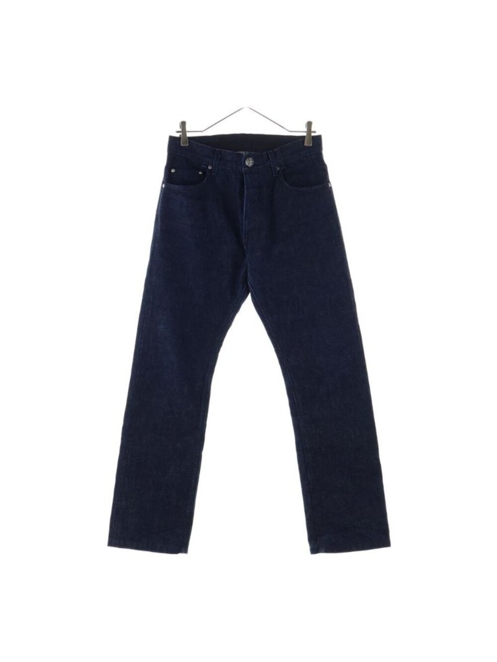 Chrome Hearts Btn Denim Pants Cross Ball Button Scroll Label Fly Indigo